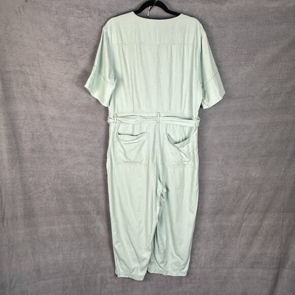 Madewell Jumpsuit Womens 14 Mint Green Top Stitched Coveralls Belted Cropped - Picture 7 of 16
